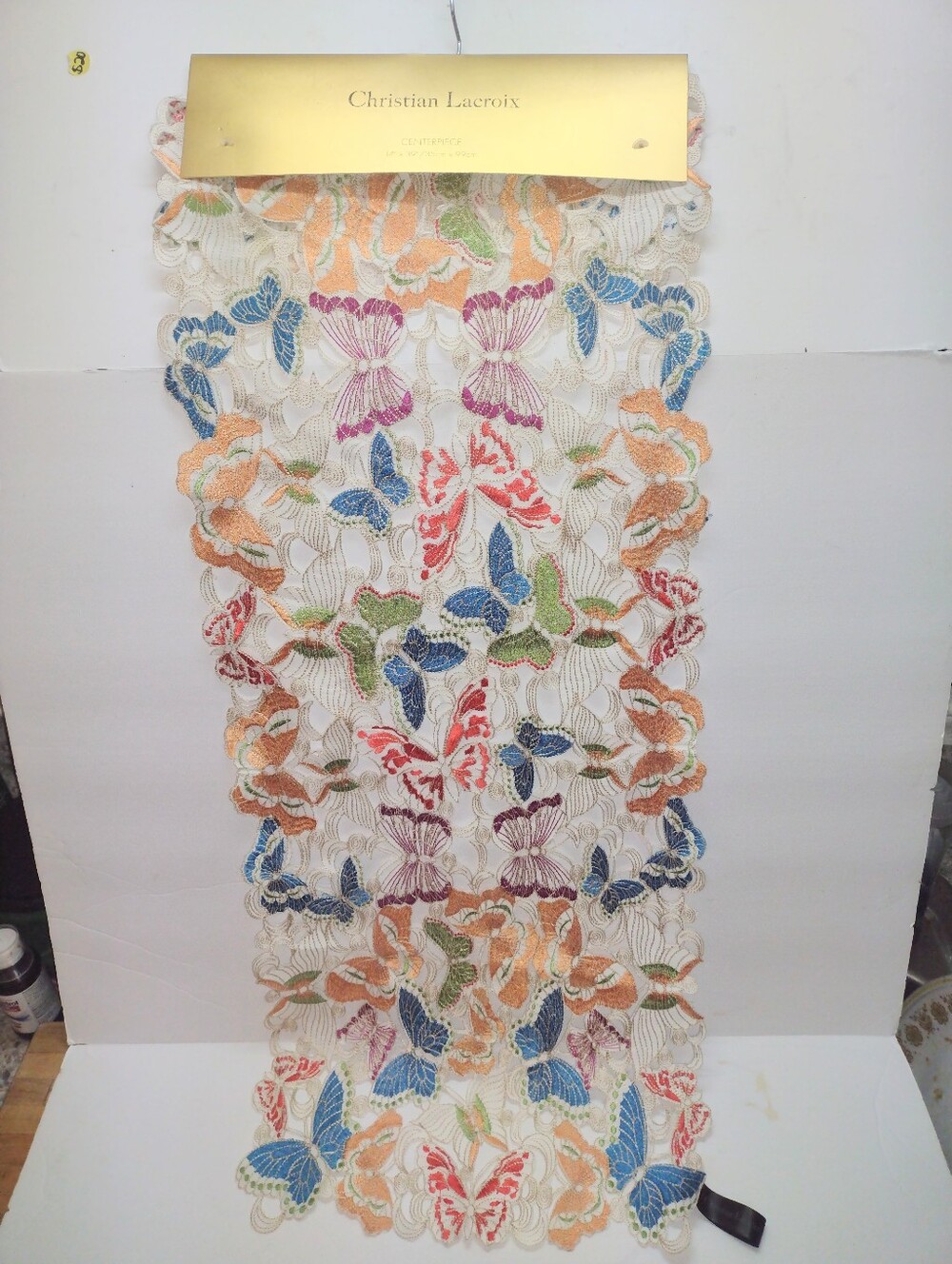 NEW Christian LaCroix Table Runner 14X39 Embroidered Colorful Butterflies